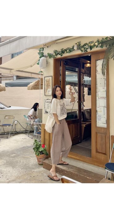 Forever Kids 正韓 韓國熱銷 休閒寬鬆 直條紋鬆緊腰 垮褲 八分褲【T67298】韓國代購