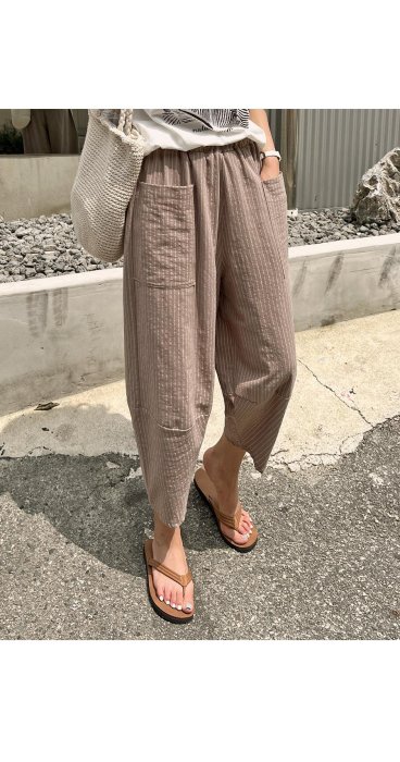 Forever Kids 正韓 韓國熱銷 休閒寬鬆 直條紋鬆緊腰 垮褲 八分褲【T67298】韓國代購