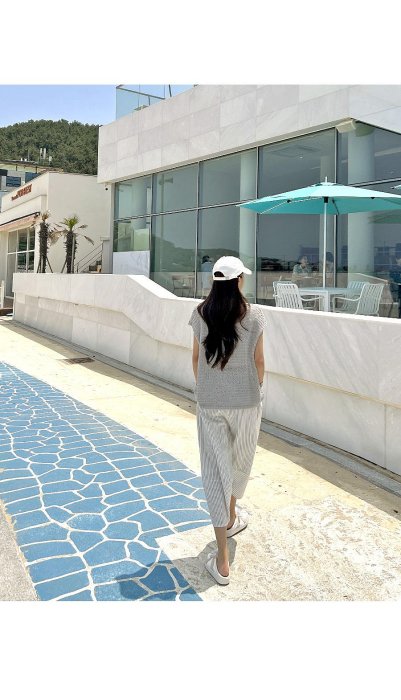 Forever Kids 正韓 韓國熱銷 休閒寬鬆 直條紋鬆緊腰 垮褲 八分褲【T67298】韓國代購