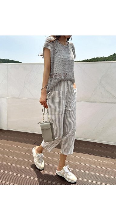 Forever Kids 正韓 韓國熱銷 休閒寬鬆 直條紋鬆緊腰 垮褲 八分褲【T67298】韓國代購