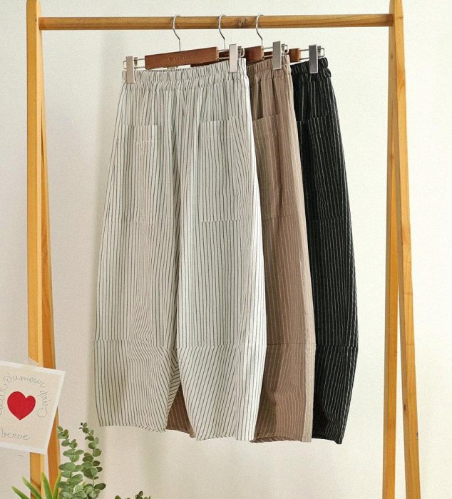 Forever Kids 正韓 韓國熱銷 休閒寬鬆 直條紋鬆緊腰 垮褲 八分褲【T67298】韓國代購