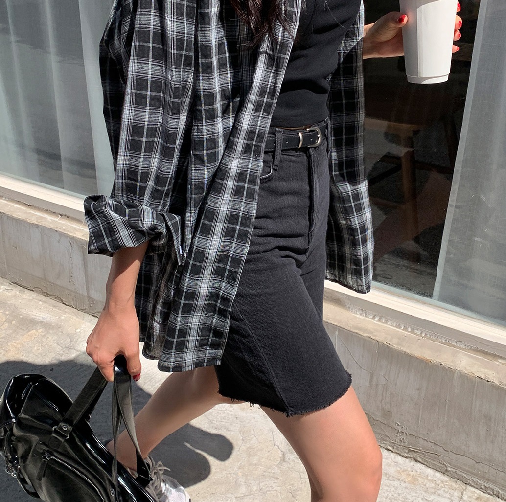 Forever Kids 正韓  好版型黑色 五分褲牛仔【J69365】 