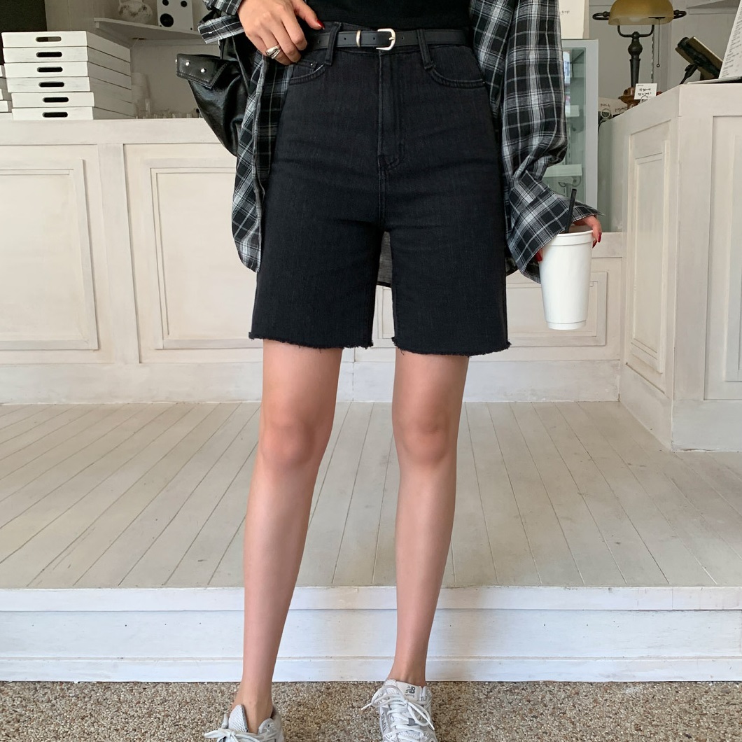 Forever Kids 正韓  好版型黑色 五分褲牛仔【J69365】 