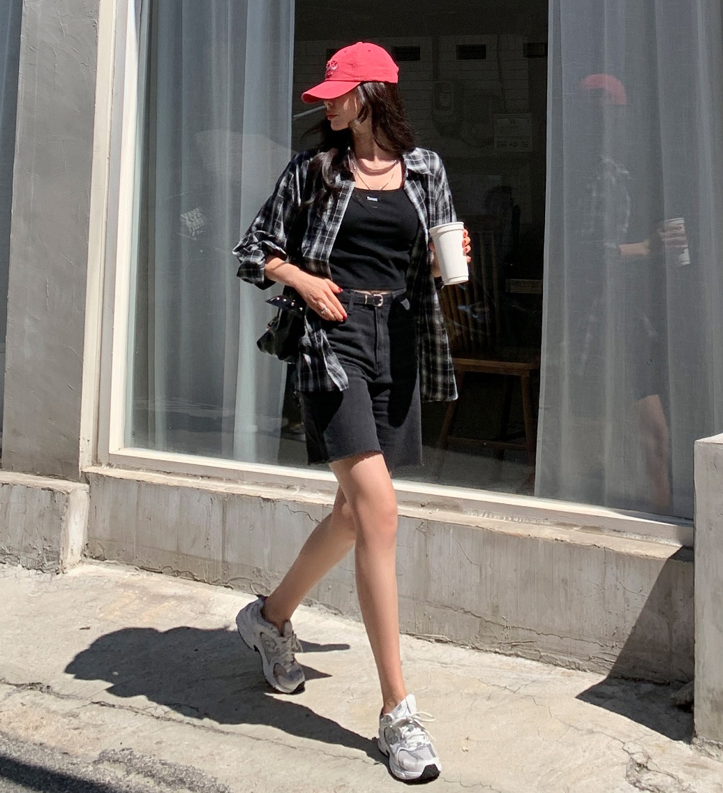 Forever Kids 正韓  好版型黑色 五分褲牛仔【J69365】 