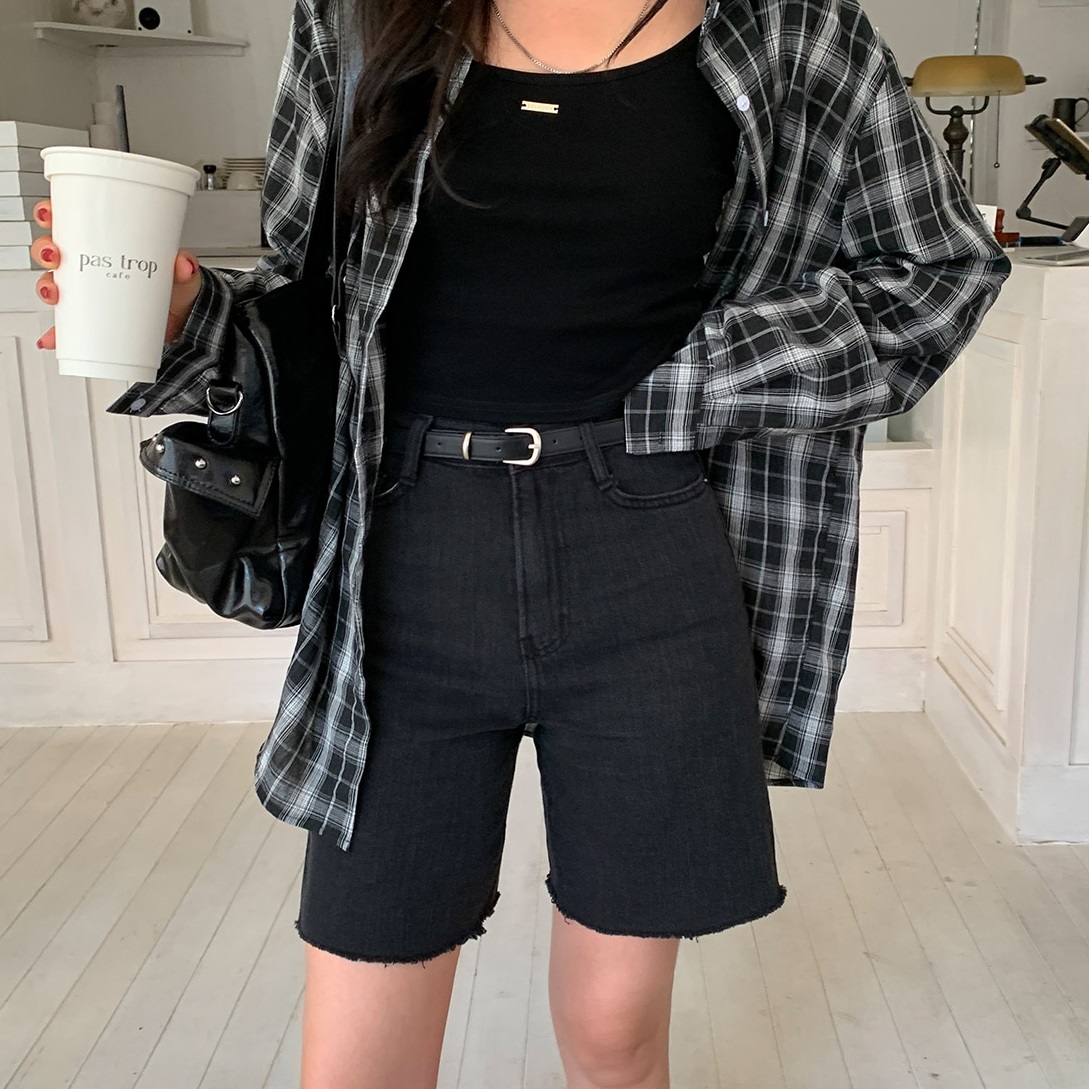 Forever Kids 正韓  好版型黑色 五分褲牛仔【J69365】 