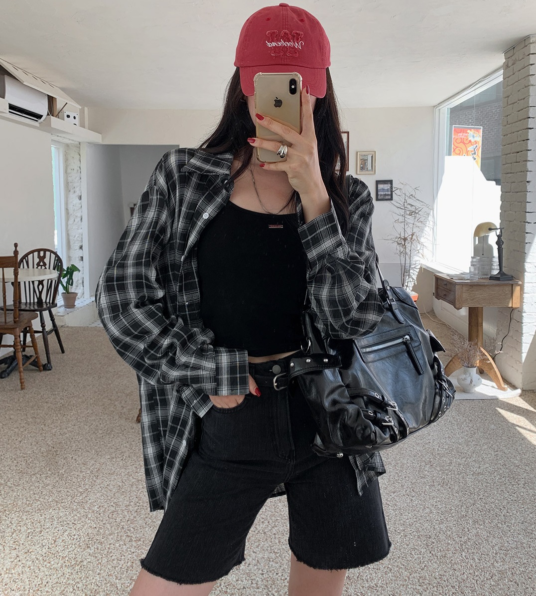 Forever Kids 正韓  好版型黑色 五分褲牛仔【J69365】 