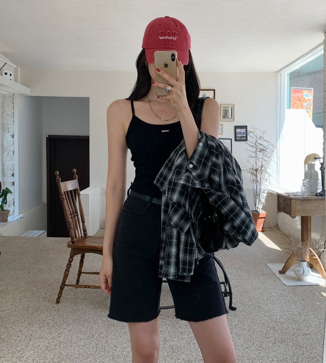 Forever Kids 正韓  好版型黑色 五分褲牛仔【J69365】 