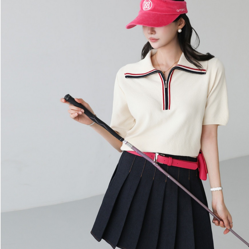 Forever Kids 正韓  配色俐落翻領針織上衣【J69368】 