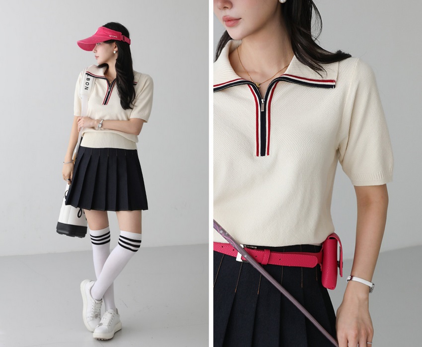 Forever Kids 正韓  配色俐落翻領針織上衣【J69368】 