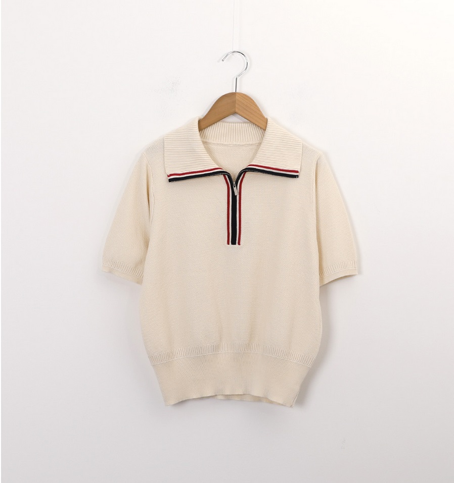 Forever Kids 正韓  配色俐落翻領針織上衣【J69368】 