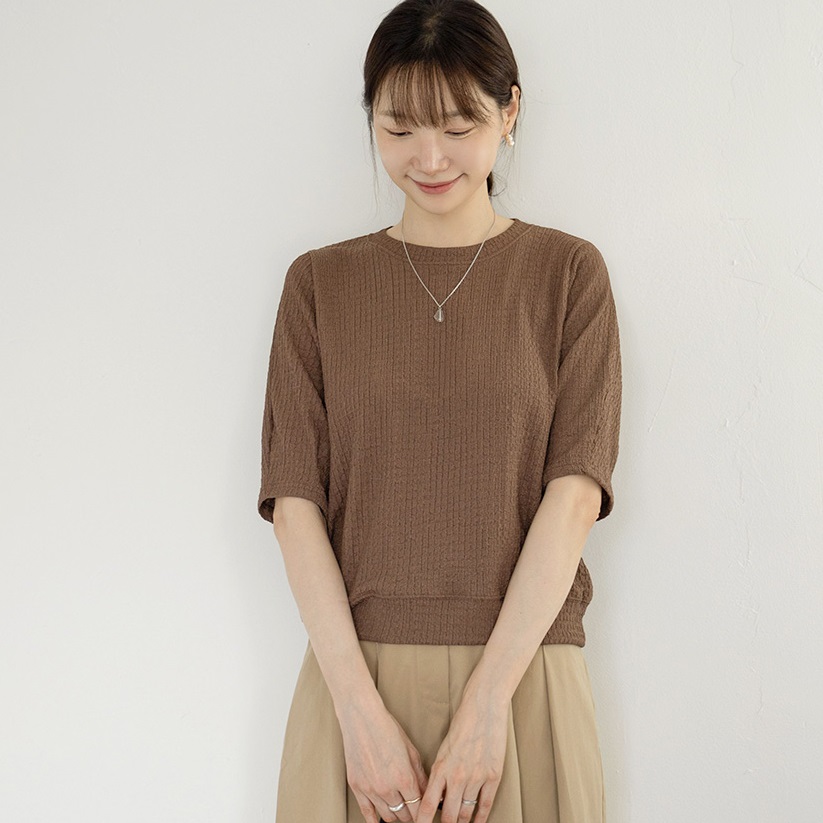 Forever Kids  正韓   好彈性抓褶袖T 五分袖上衣【A69308】