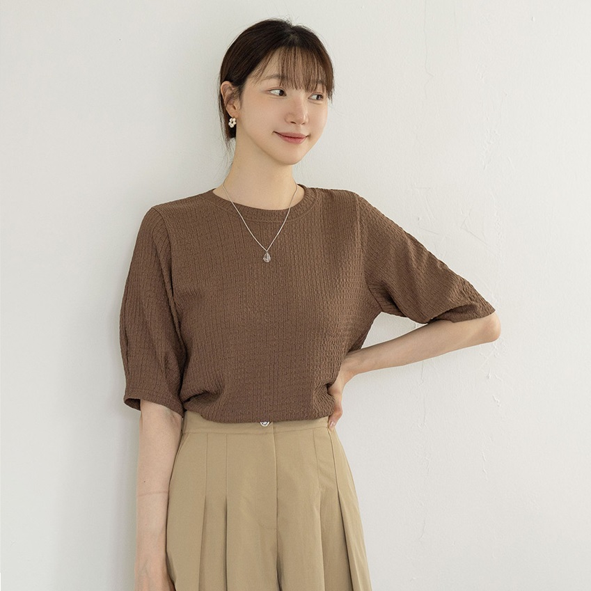 Forever Kids  正韓   好彈性抓褶袖T 五分袖上衣【A69308】