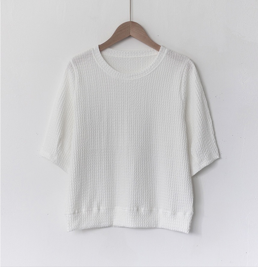 Forever Kids  正韓   好彈性抓褶袖T 五分袖上衣【A69308】