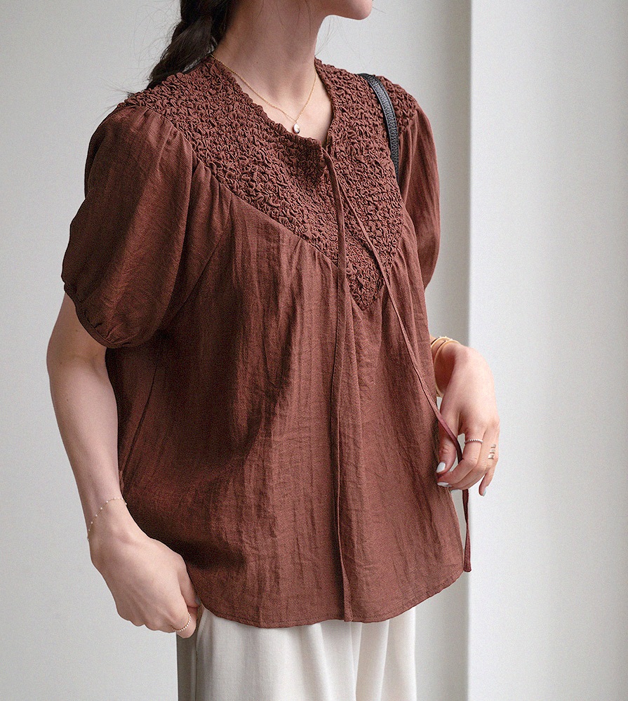 Forever Kids  正韓    唯美亞麻繫帶抽繩皺褶襯衫【A69301】