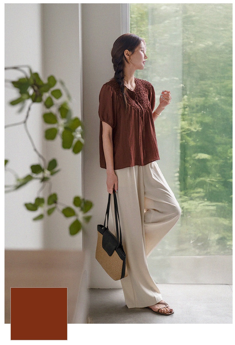 Forever Kids  正韓    唯美亞麻繫帶抽繩皺褶襯衫【A69301】