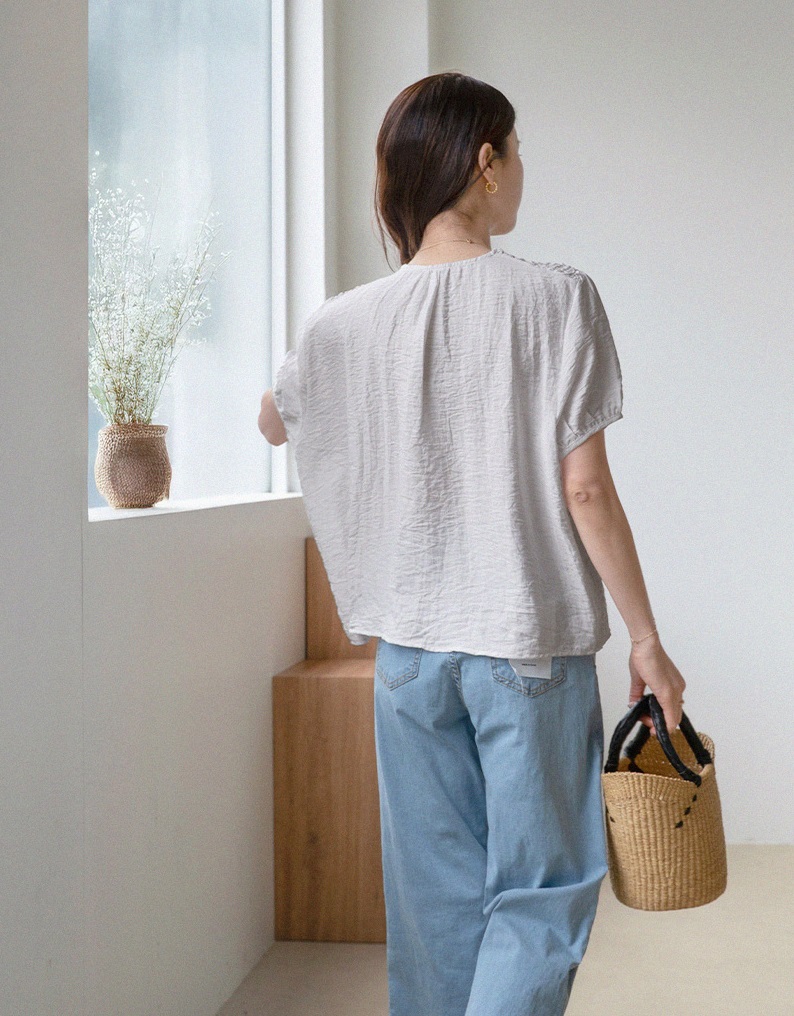 Forever Kids  正韓    唯美亞麻繫帶抽繩皺褶襯衫【A69301】