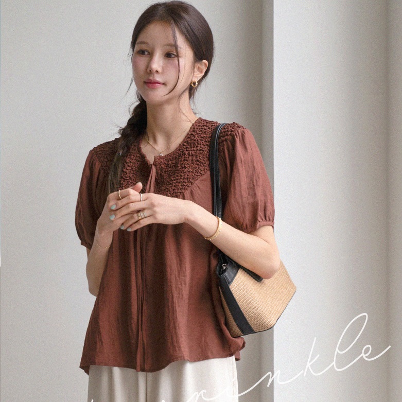 Forever Kids  正韓    唯美亞麻繫帶抽繩皺褶襯衫【A69301】