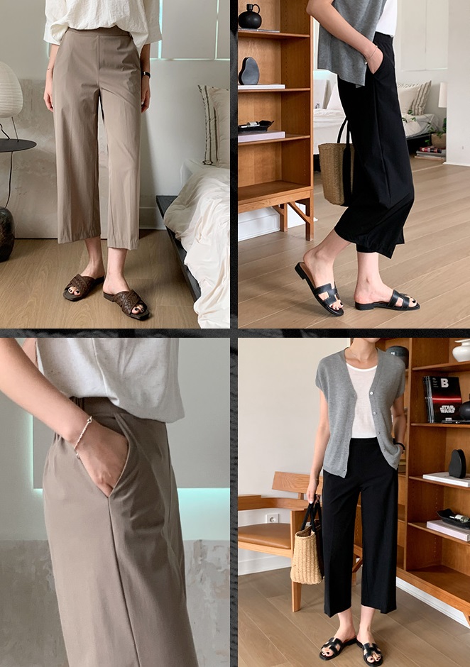 Forever Kids  正韓  俐落修身好穿 後鬆緊腰九分褲 西裝褲【A69306】 