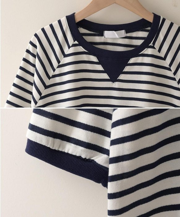 Forever Kids正韓 休閒倒三角條紋側開岔前短後長上衣【B50606】