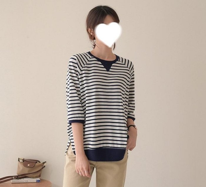 Forever Kids正韓 休閒倒三角條紋側開岔前短後長上衣【B50606】