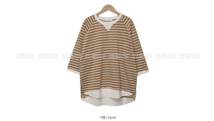 Forever Kids正韓 休閒倒三角條紋側開岔前短後長上衣【B50606】