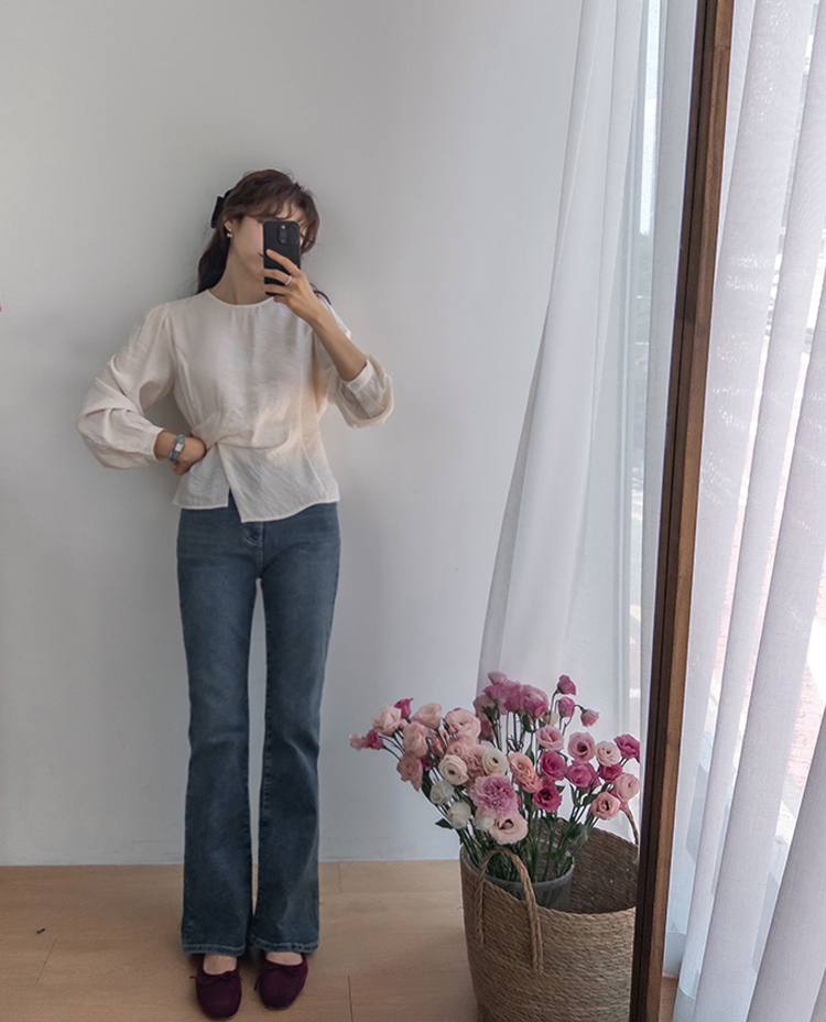 Forever Kids 正韓 優雅垂墜輕盈側抓褶 微泡泡袖襯衫【S69338】