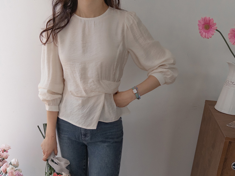 Forever Kids 正韓 優雅垂墜輕盈側抓褶 微泡泡袖襯衫【S69338】