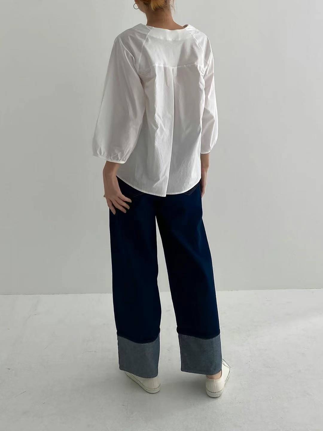 Forever Kids 正韓 簡約V領前短後長T上衣【H60005】韓國代購