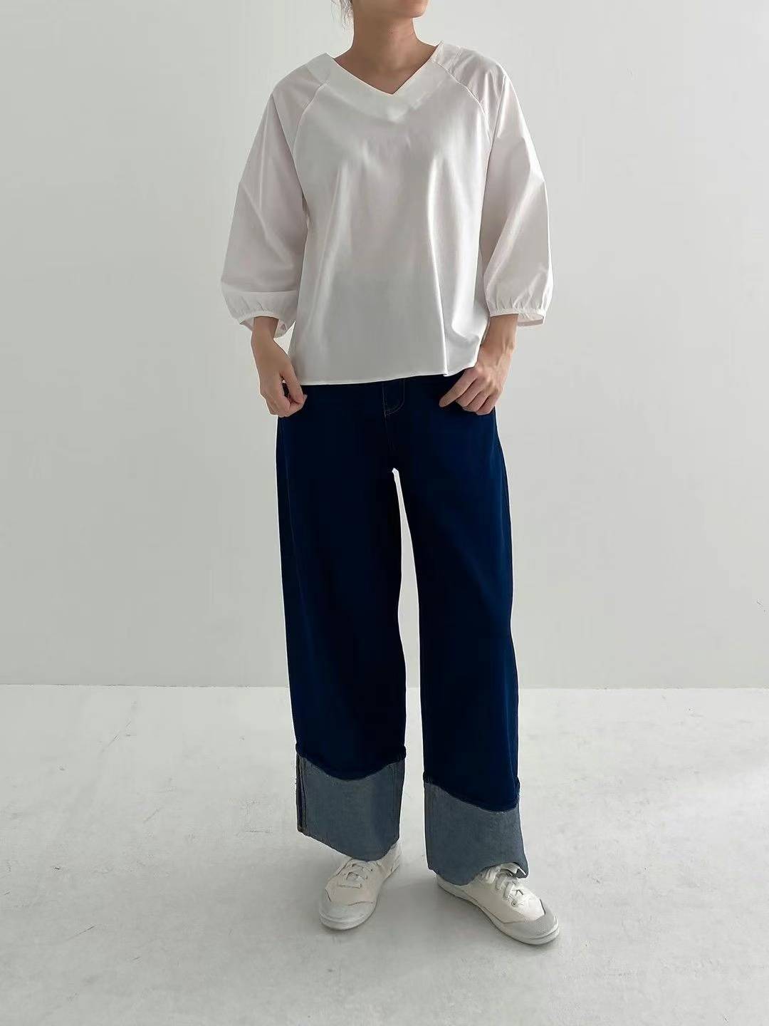 Forever Kids 正韓 簡約V領前短後長T上衣【H60005】韓國代購