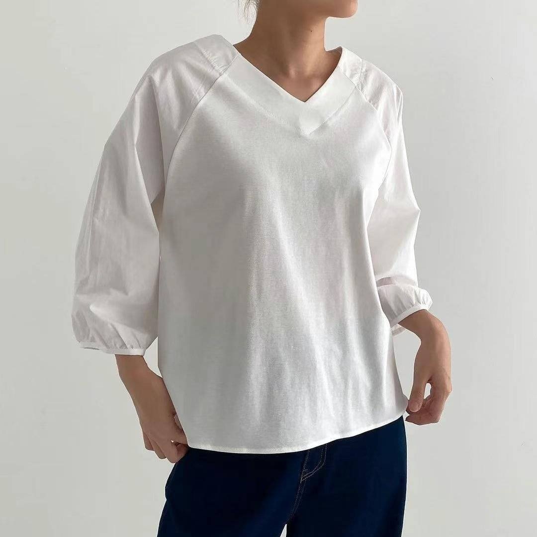 Forever Kids 正韓 簡約V領前短後長T上衣【H60005】韓國代購