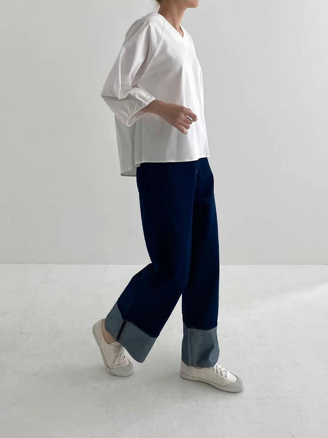 Forever Kids 正韓 簡約V領前短後長T上衣【H60005】韓國代購