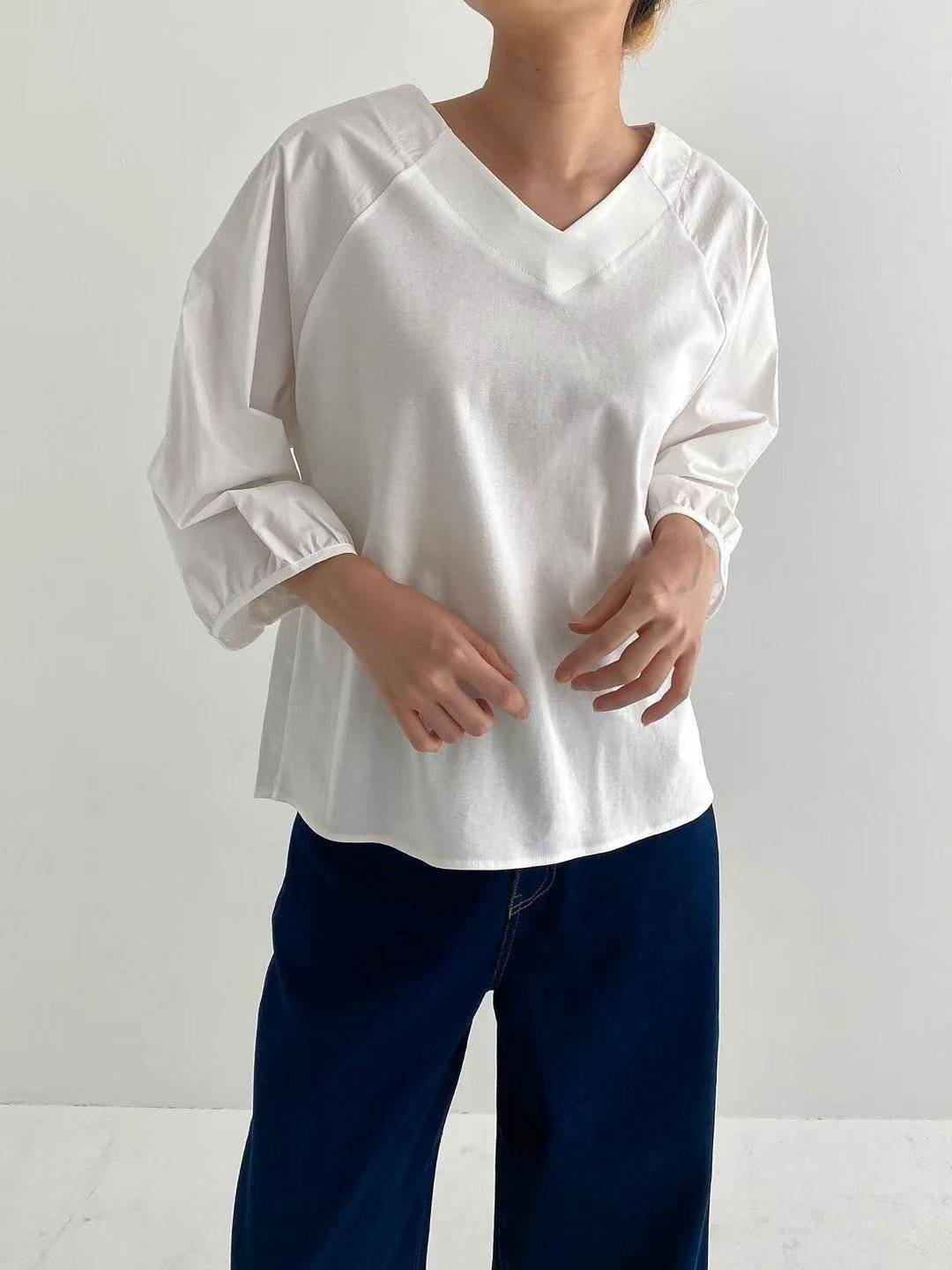 Forever Kids 正韓 簡約V領前短後長T上衣【H60005】韓國代購