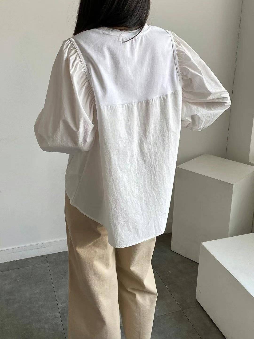 Forever Kids 正韓 圓領小蓬袖前短後長上衣【H60006】韓國代購