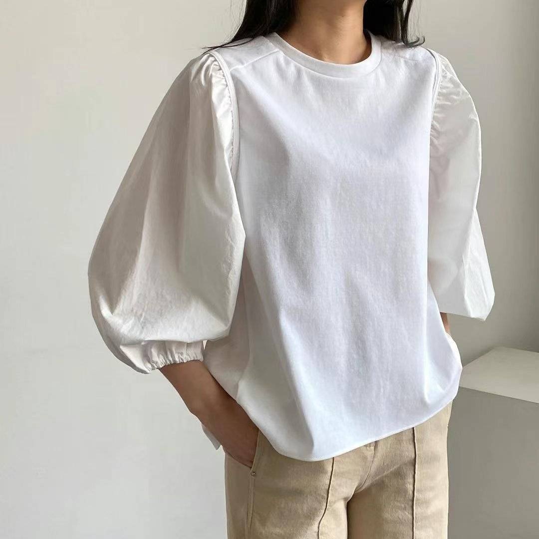 Forever Kids 正韓 圓領小蓬袖前短後長上衣【H60006】韓國代購