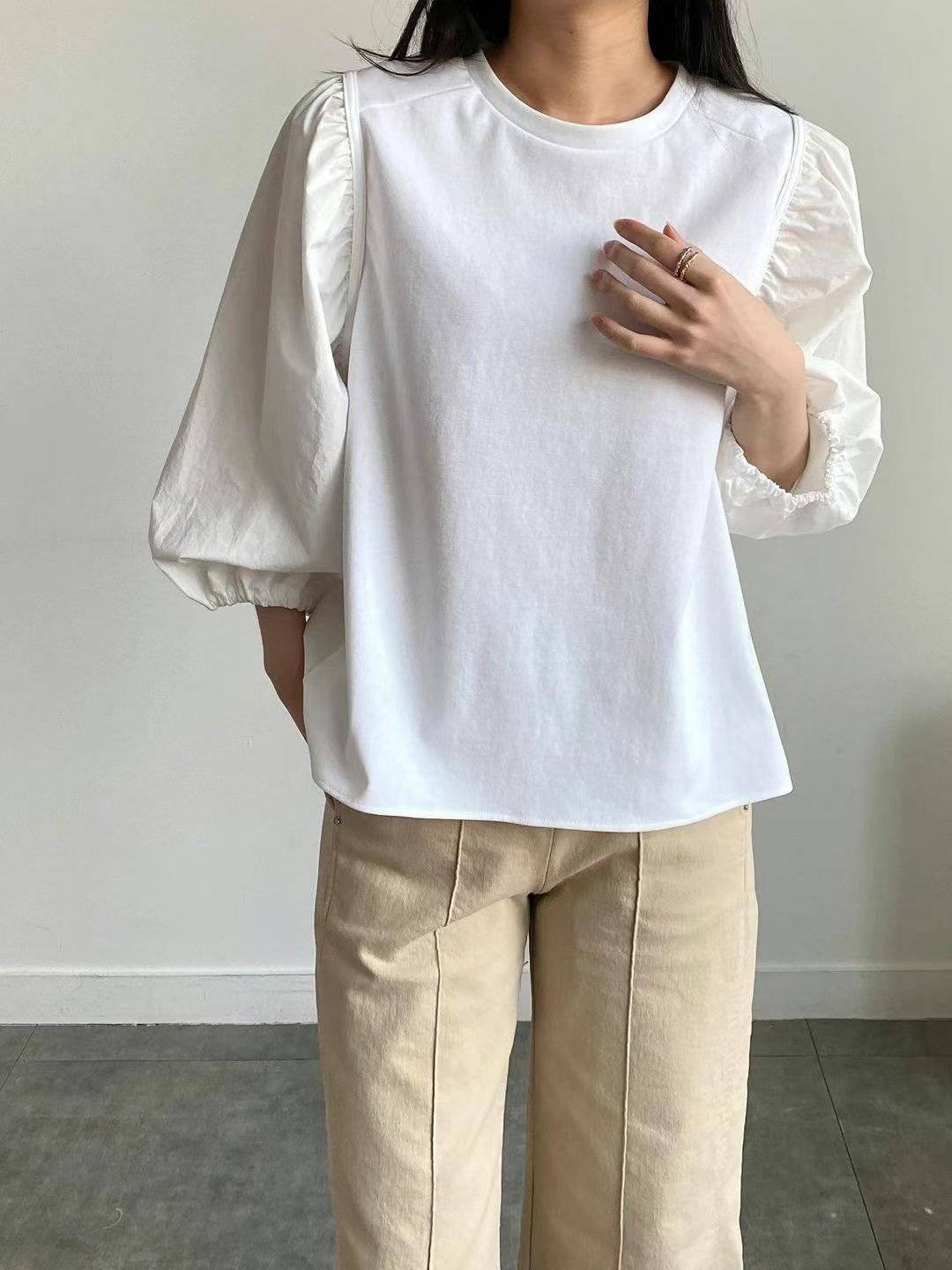 Forever Kids 正韓 圓領小蓬袖前短後長上衣【H60006】韓國代購