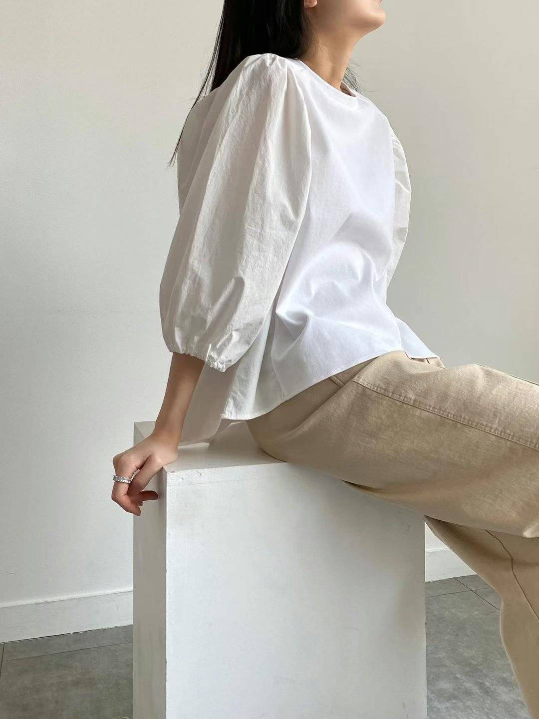 Forever Kids 正韓 圓領小蓬袖前短後長上衣【H60006】韓國代購