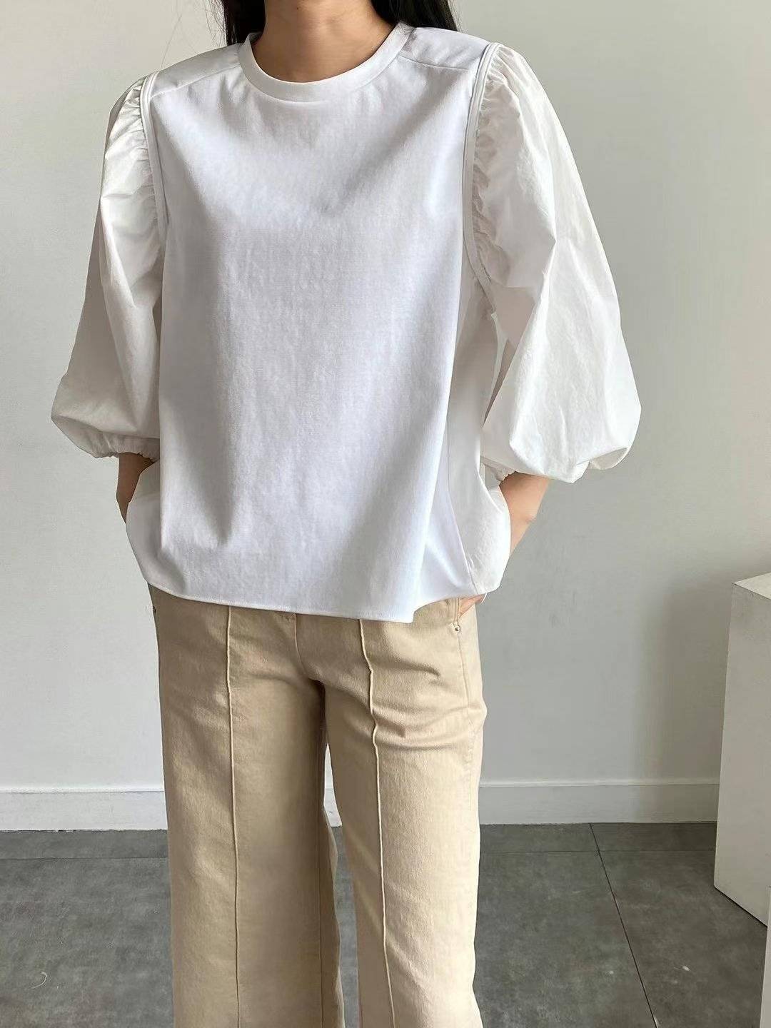 Forever Kids 正韓 圓領小蓬袖前短後長上衣【H60006】韓國代購