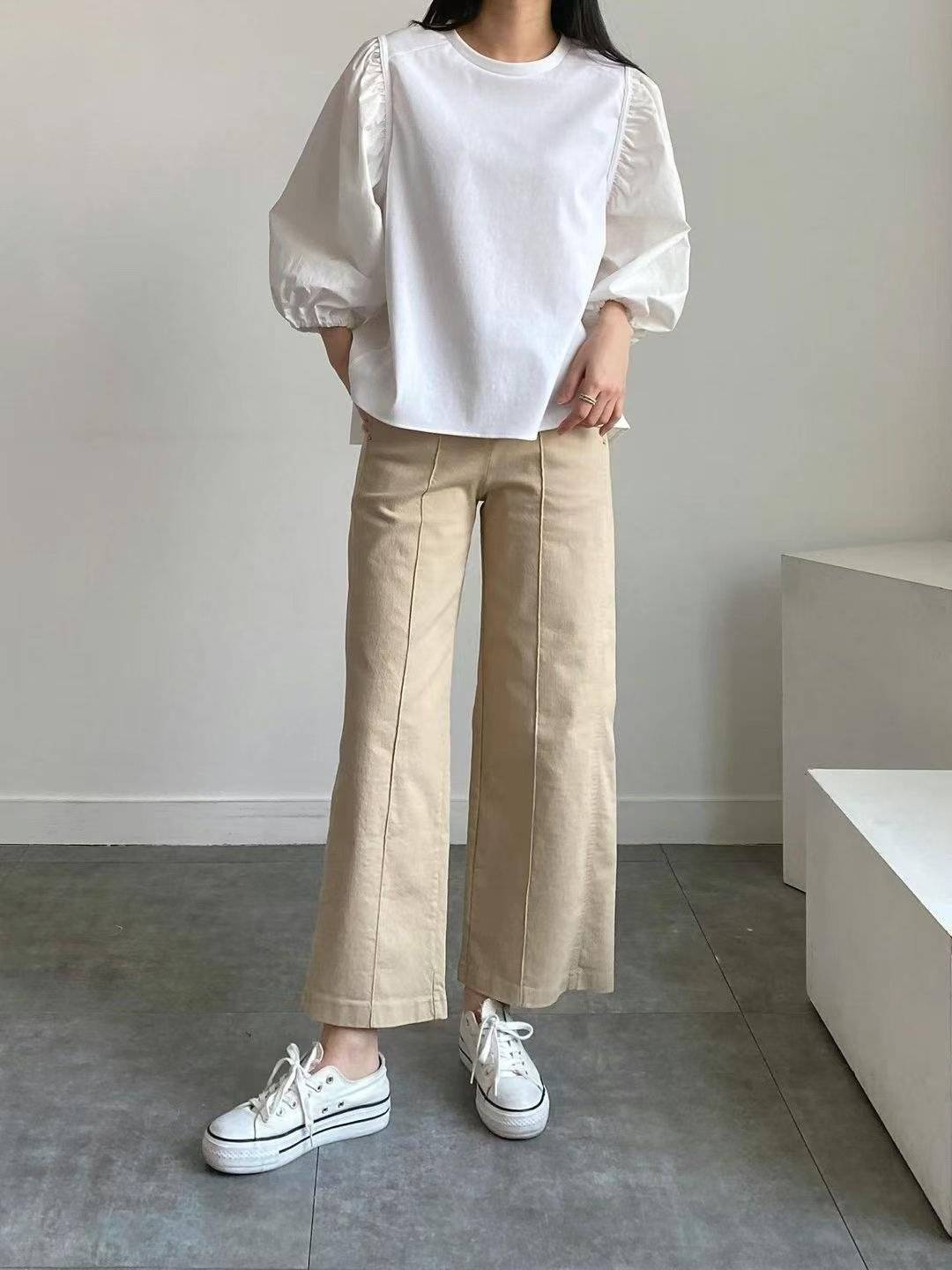 Forever Kids 正韓 圓領小蓬袖前短後長上衣【H60006】韓國代購