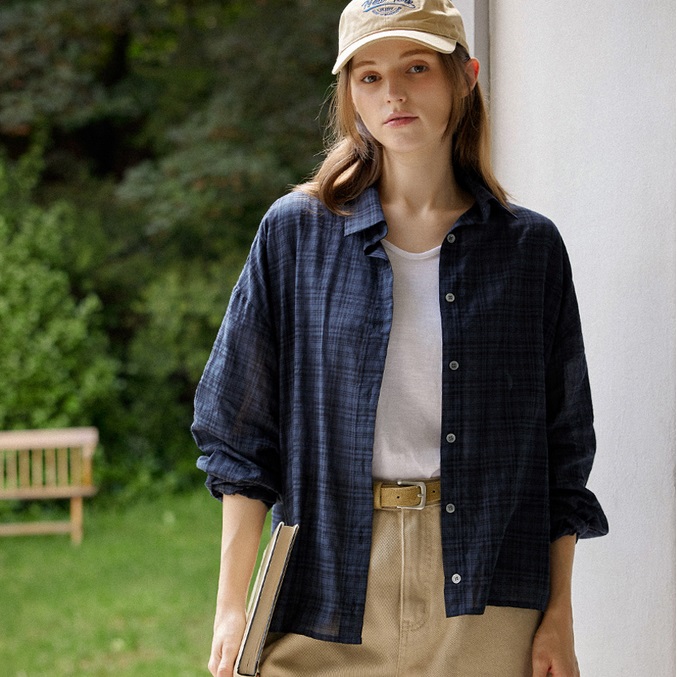 Forever Kids 正韓 輕薄格紋寬鬆襯衫【A60302】 