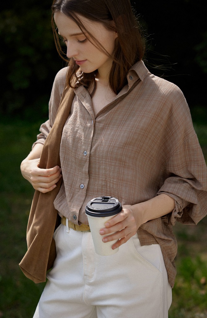 Forever Kids 正韓 輕薄格紋寬鬆襯衫【A60302】 