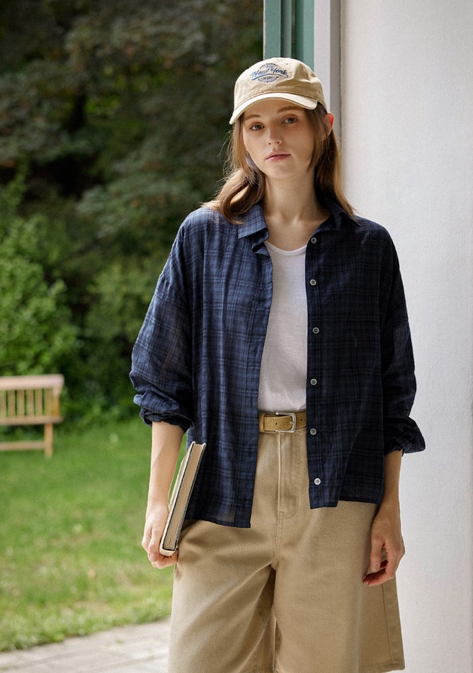 Forever Kids 正韓 輕薄格紋寬鬆襯衫【A60302】 