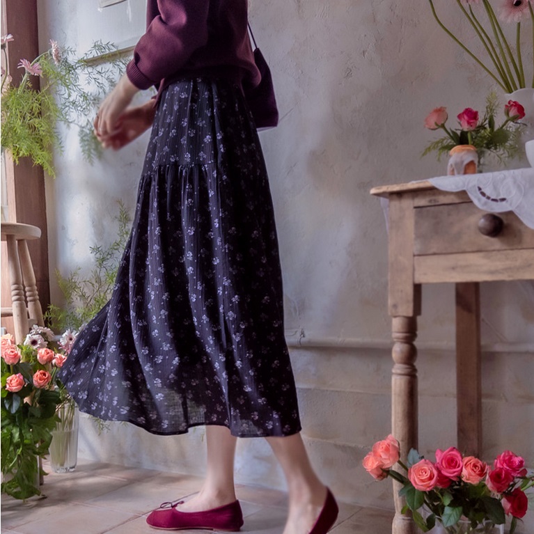 Forever Kids 正韓  迷你花卉柔皺感 長裙【A60307】