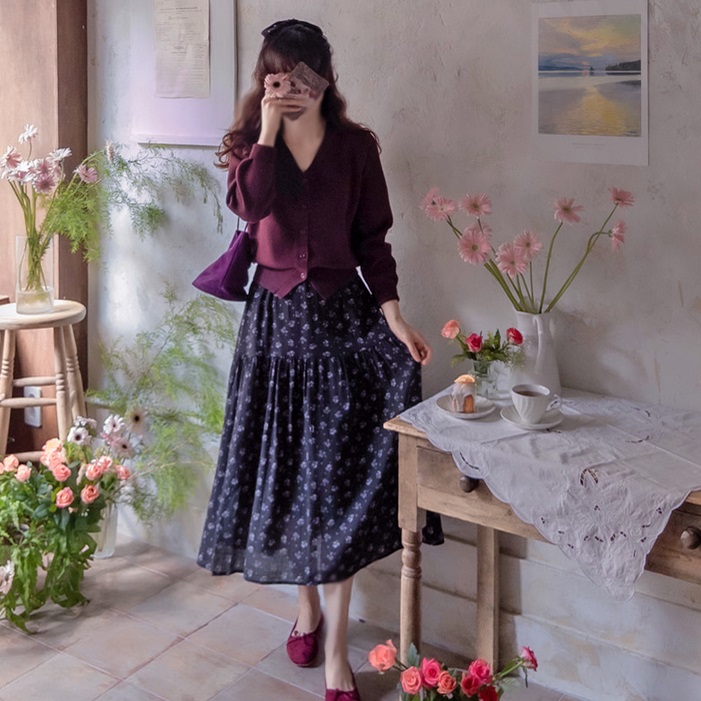 Forever Kids 正韓  迷你花卉柔皺感 長裙【A60307】