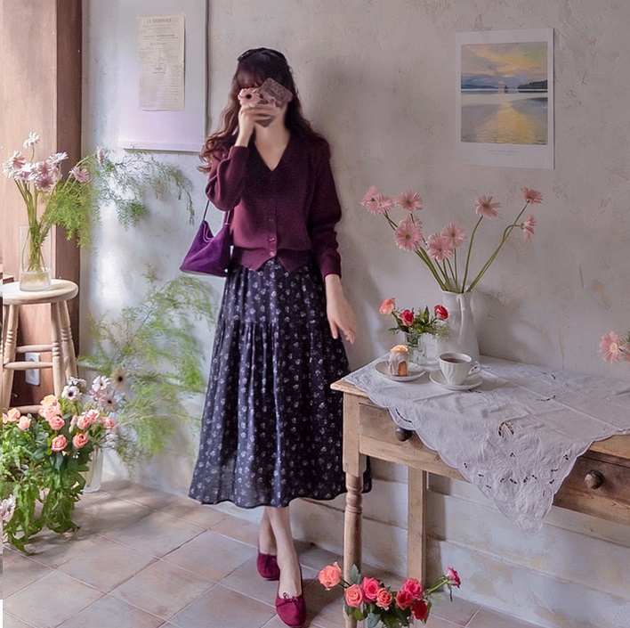 Forever Kids 正韓  迷你花卉柔皺感 長裙【A60307】