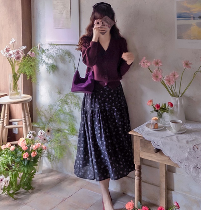 Forever Kids 正韓  迷你花卉柔皺感 長裙【A60307】