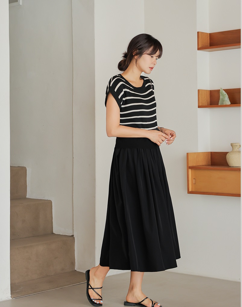 Forever Kids 正韓  條紋拼接連身裙 寬鬆長洋裝【B60309】