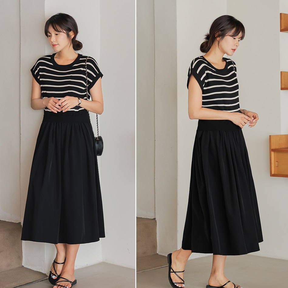 Forever Kids 正韓  條紋拼接連身裙 寬鬆長洋裝【B60309】