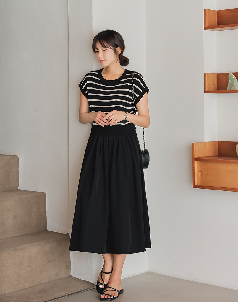 Forever Kids 正韓  條紋拼接連身裙 寬鬆長洋裝【B60309】