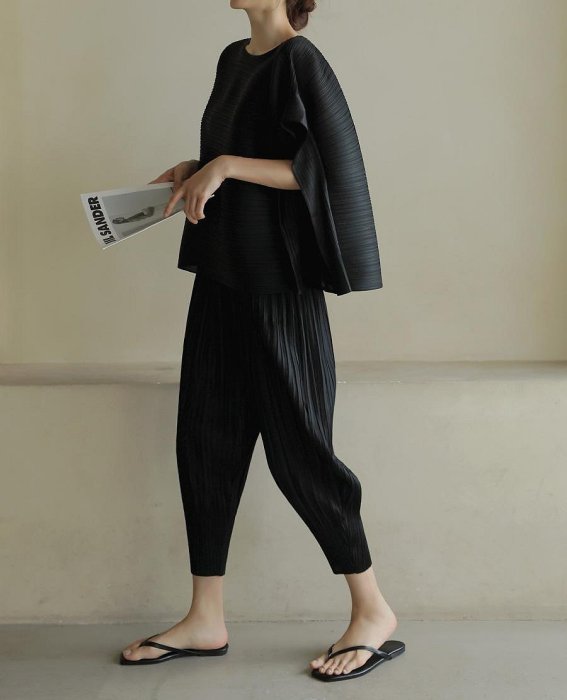 Forever Kids 正韓 光澤皺褶 彈性設計感寬鬆 休閒褲 九分褲【B68327】韓國代購