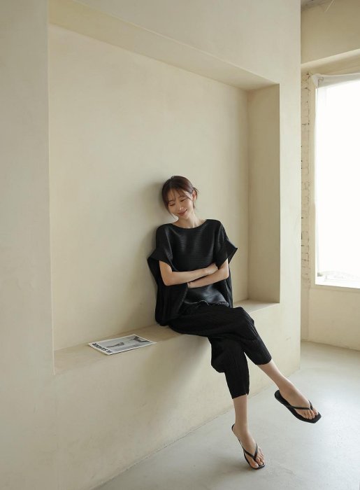 Forever Kids 正韓 光澤皺褶 彈性設計感寬鬆 休閒褲 九分褲【B68327】韓國代購